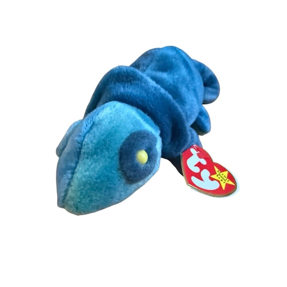 Ty Beanie Baby 9 inch Rainbow Iguana ERROR BLUE GREEN COLOR No Tongue 1997